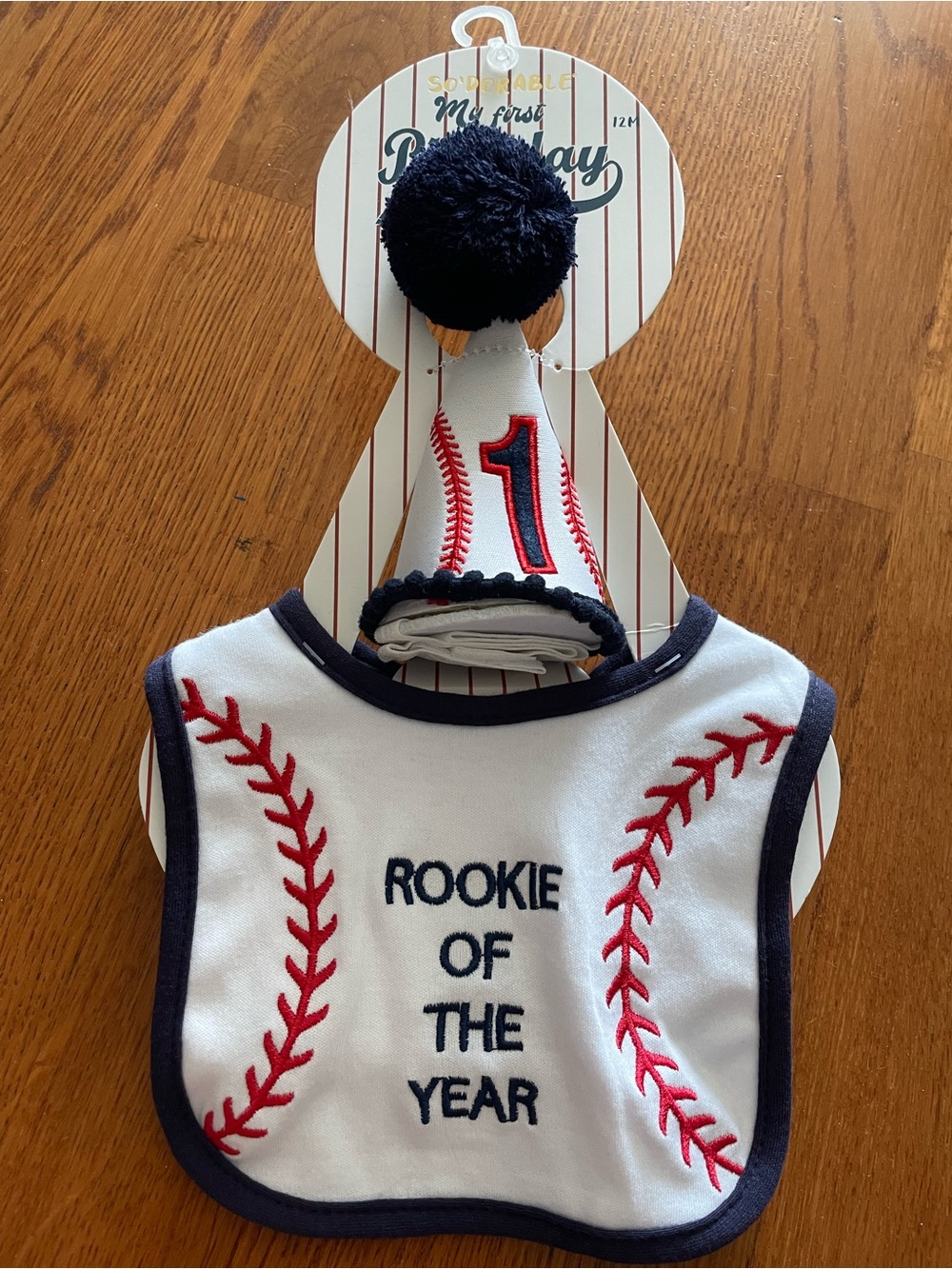 NWT So'Dorable Rookie of the Year Baseball 1st Birthday Bib & Hat Set 12M